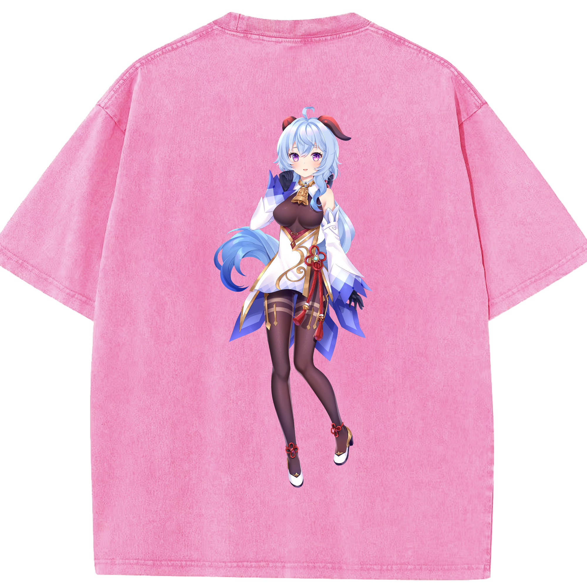 げんし神 甘雨 かんう genshin Ganyu 綿100% ヴィンテージ風 半袖Tシャツ（背面プリント）